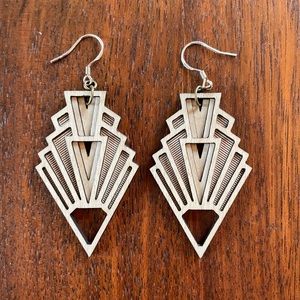 Geometric Laser Cut Wood Dangle Earrings